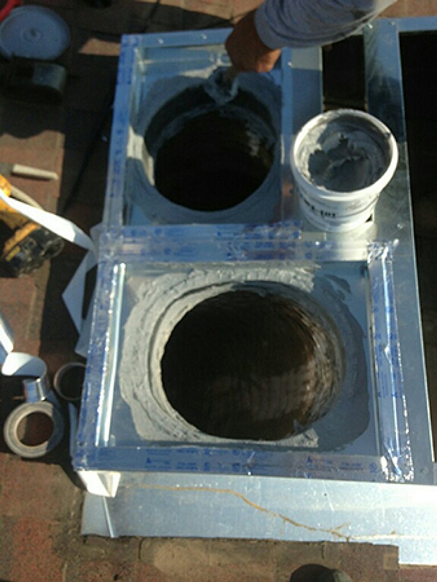 Ductwork boot sealed and taped during installation